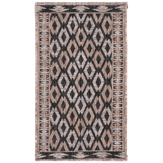 SAFAVIEH Courtyard Vermont Geometric Indoor/Outdoor Area Rug, Black/Natural, 2' x 3'7"