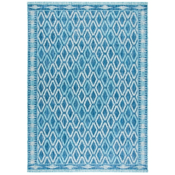 SAFAVIEH Courtyard Vermont Geometric Indoor/Outdoor Area Rug, Navy/Aqua, 10' x 14'