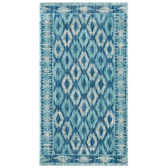 SAFAVIEH Courtyard Vermont Geometric Indoor/Outdoor Area Rug, Navy/Aqua, 2' x 3'7"