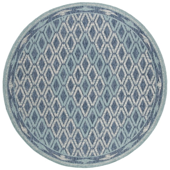 SAFAVIEH Courtyard Vermont Geometric Indoor/Outdoor Area Rug, Navy/Aqua, 4' x 4' Round
