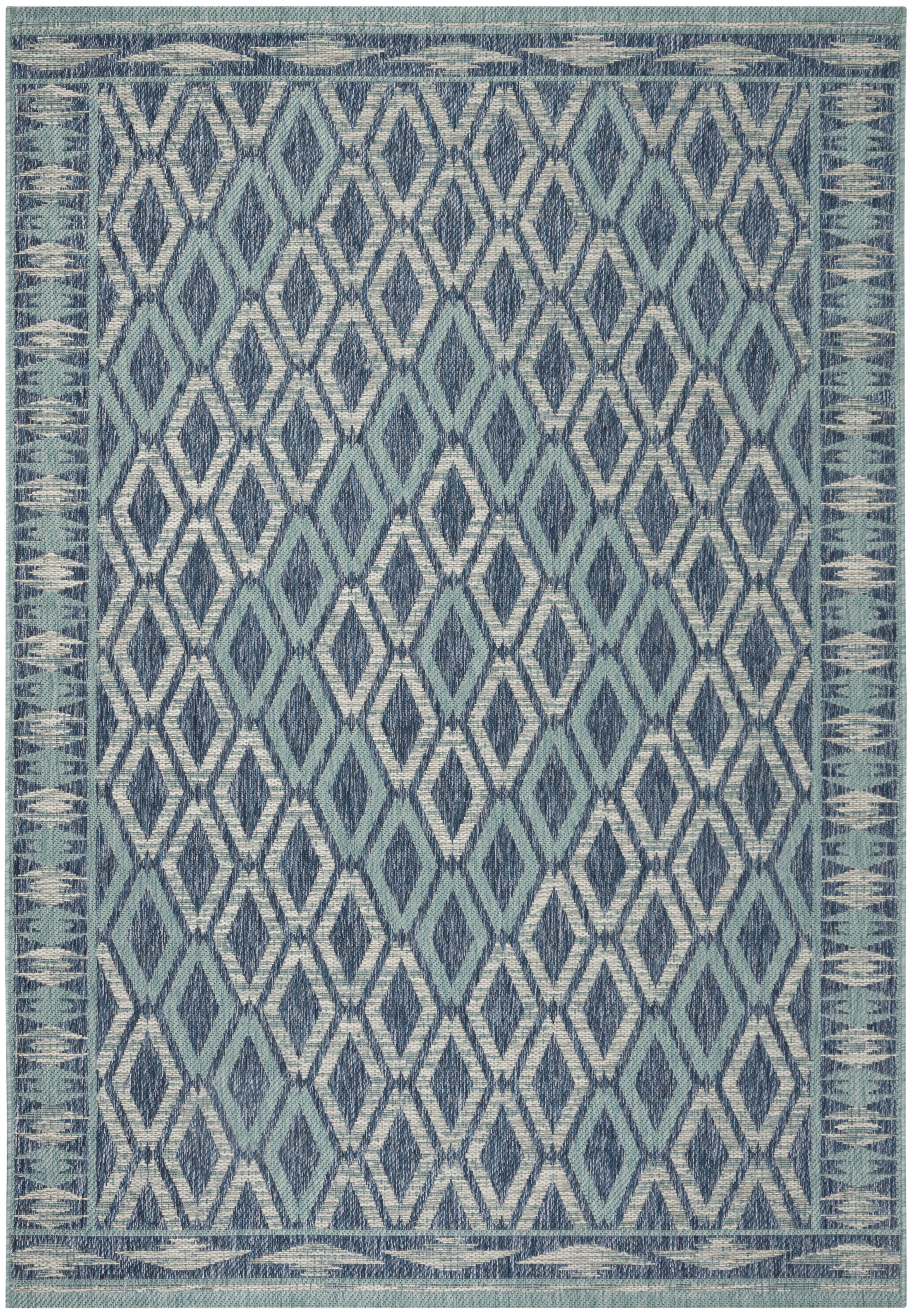 SAFAVIEH Courtyard Vermont Geometric Indoor/Outdoor Area Rug, Navy/Aqua, 4' x 5'7"