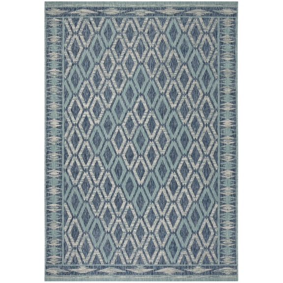 SAFAVIEH Courtyard Vermont Geometric Indoor/Outdoor Area Rug, Navy/Aqua, 4' x 5'7"