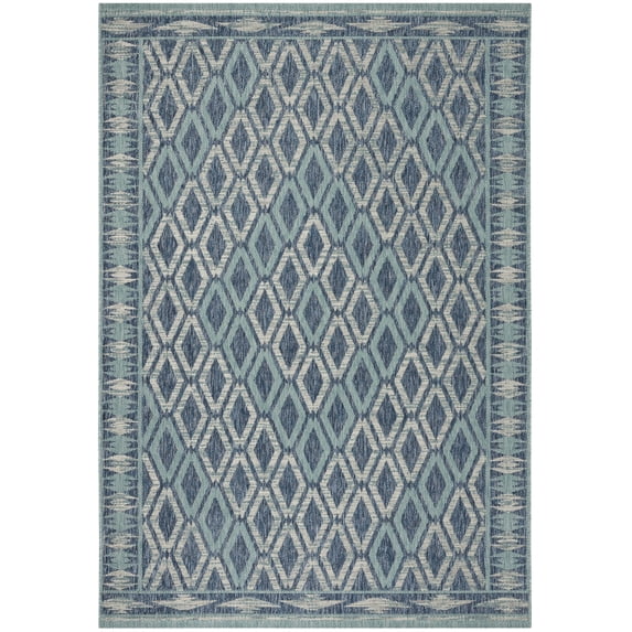 SAFAVIEH Courtyard Vermont Geometric Indoor/Outdoor Area Rug, Navy/Aqua, 4' x 5'7"
