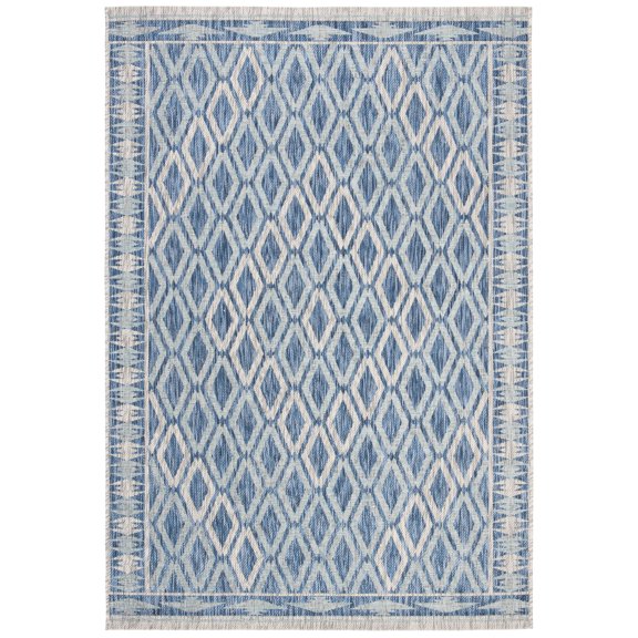 SAFAVIEH Courtyard Vermont Geometric Indoor/Outdoor Area Rug, Navy/Grey, 4' x 5'7"