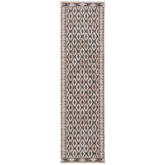 SAFAVIEH Courtyard Vermont Geometric Indoor/Outdoor Runner Rug, Black/Natural, 2'3" x 10'
