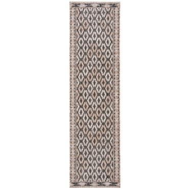 SAFAVIEH Courtyard Vermont Geometric Indoor/Outdoor Runner Rug, Black/Natural, 2'3" x 12'