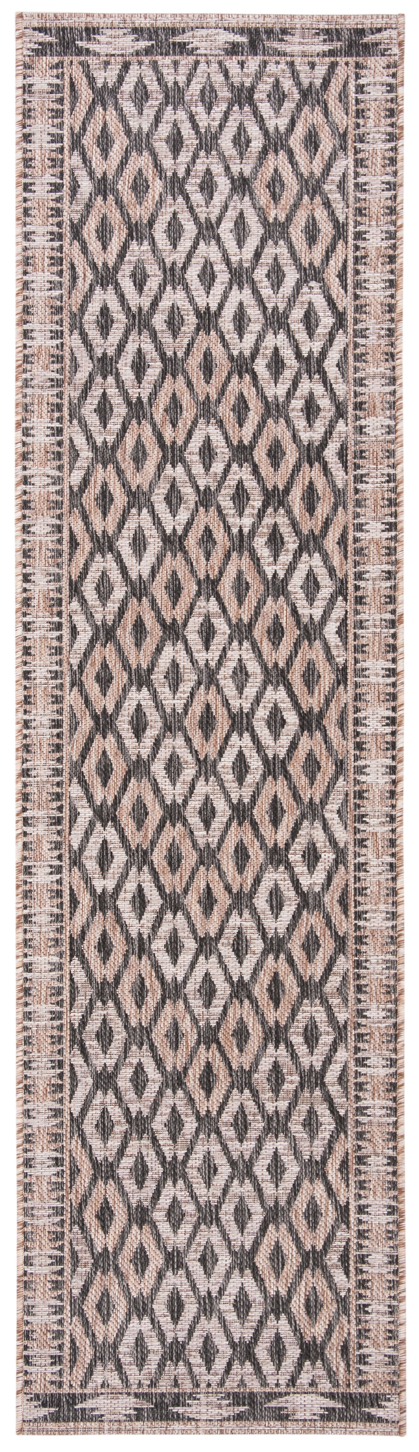 SAFAVIEH Courtyard Vermont Geometric Indoor/Outdoor Runner Rug, Black/Natural, 2'3" x 8'