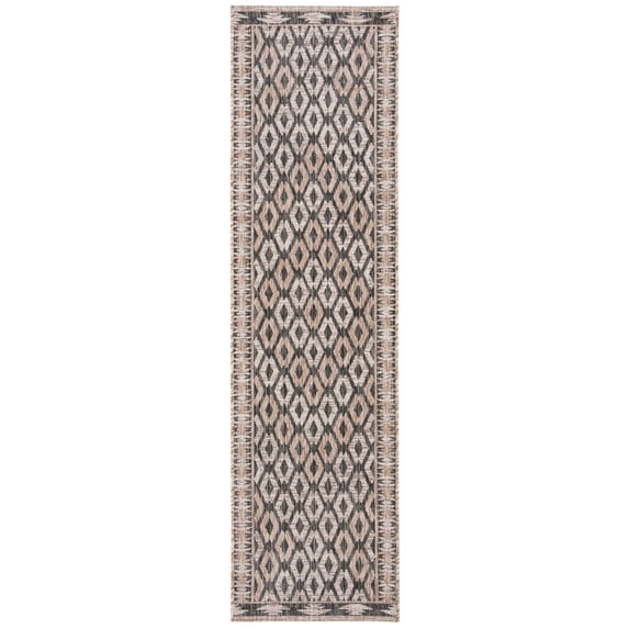 SAFAVIEH Courtyard Vermont Geometric Indoor/Outdoor Runner Rug, Black/Natural, 2'3" x 8'