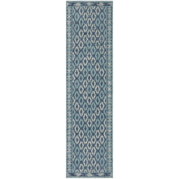 SAFAVIEH Courtyard Vermont Geometric Indoor/Outdoor Runner Rug, Navy/Aqua, 2'3" x 8'
