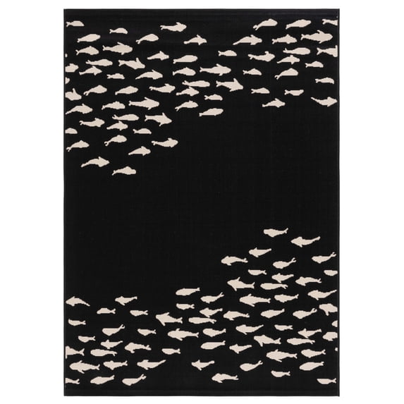 Safavieh Courtyard Victoria Fishes Indoor/Outdoor Area Rug, Black/Beige, 5'3" x 7'7"