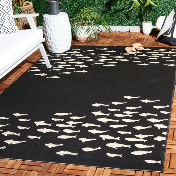Safavieh Courtyard Victoria Fishes Indoor/Outdoor Area Rug, Black/Beige, 5'3" x 7'7"