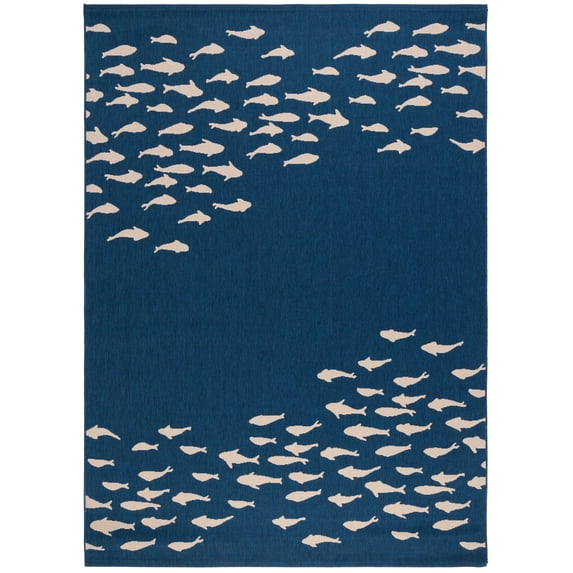 Safavieh Courtyard Victoria Fishes Indoor/Outdoor Area Rug, Navy/Beige, 8' x 11'