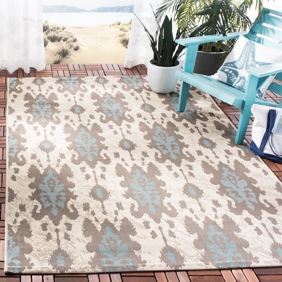 Safavieh Courtyard Vivienne Geometric Indoor/Outdoor Area Rug, Beige/Dark Beige/Aqua, 6'7" x 9'6"