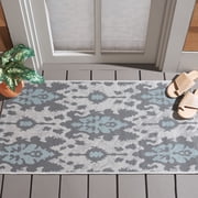 Safavieh Courtyard Vivienne Geometric Indoor/Outdoor Area Rug, Light Gray/Anthracite/Aqua, 2' x 3'7"