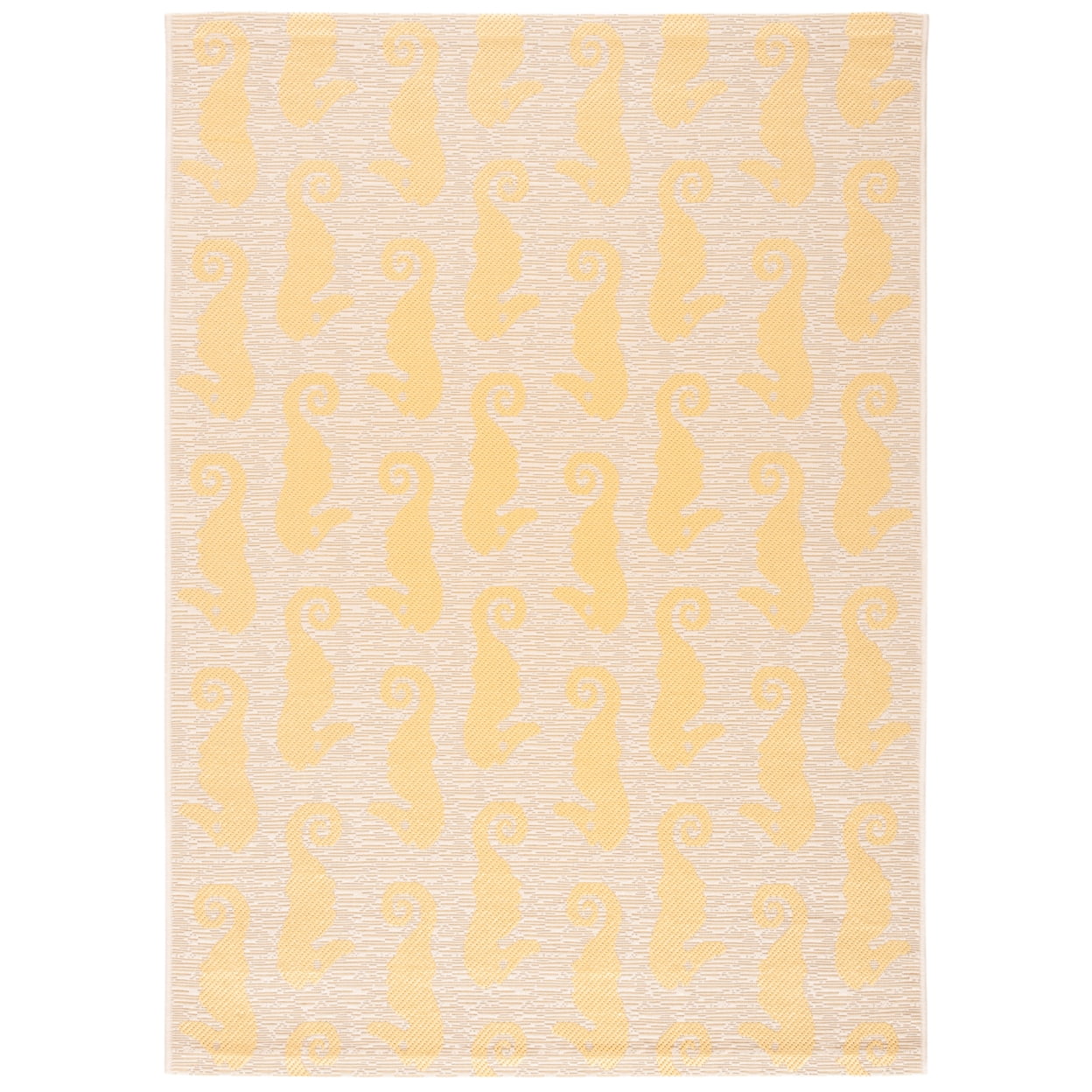 Mustard Seahorse Print Low Pile Outdoor Area Rug