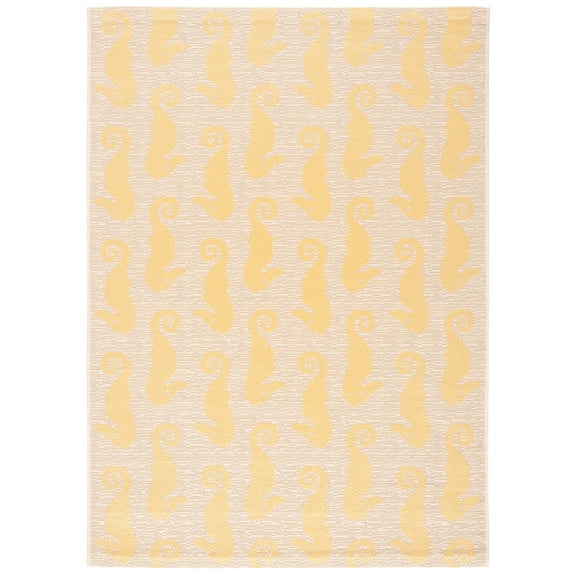 SAFAVIEH Courtyard Warwick Nautical Indoor/Outdoor Area Rug, Beige/Yellow, 4' x 5'7"