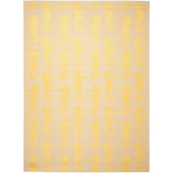 SAFAVIEH Courtyard Warwick Nautical Indoor/Outdoor Area Rug, Beige/Yellow, 9' x 12'