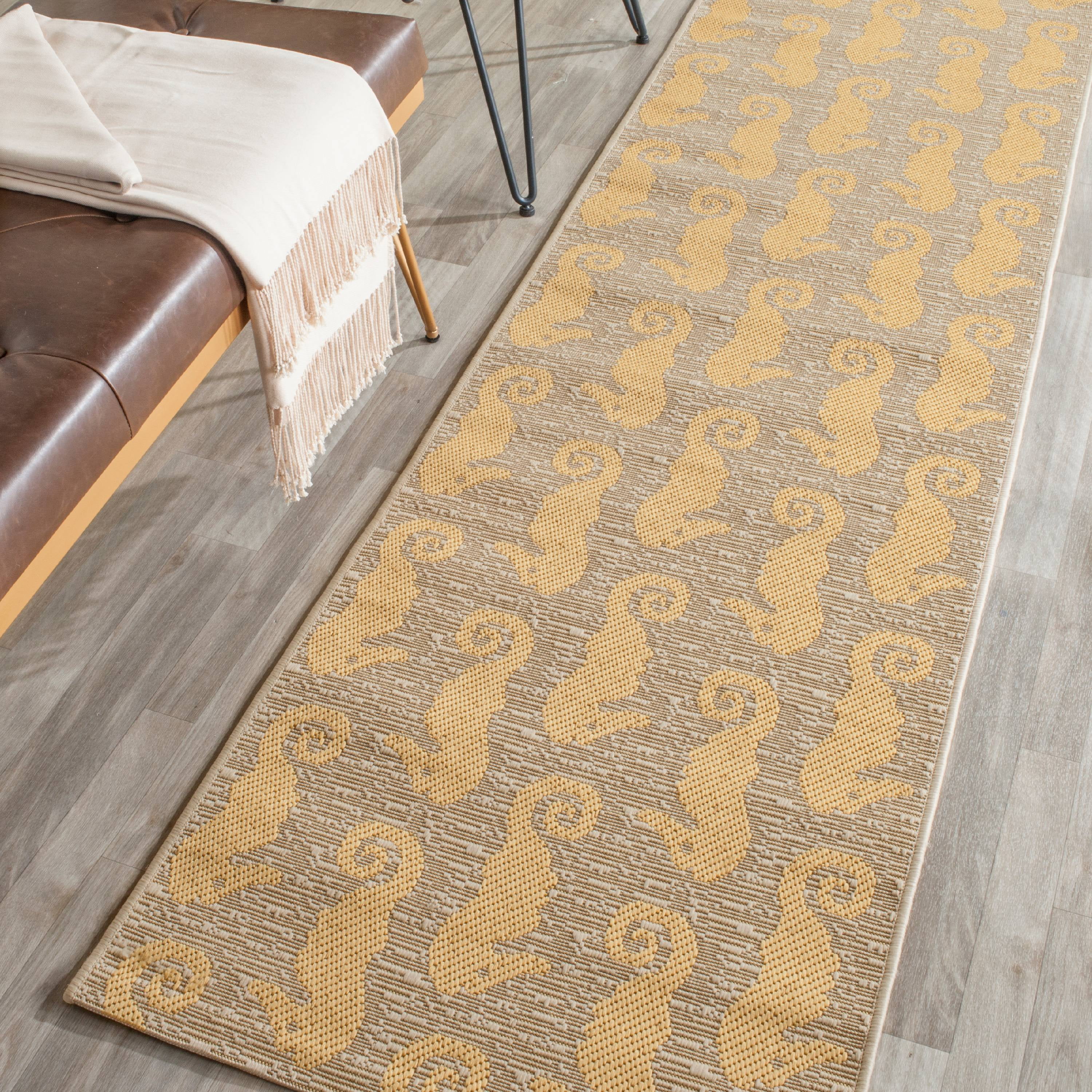 Emely Beige & Yellow Synthetic 27'' Indoor/Outdoor Runner Rug