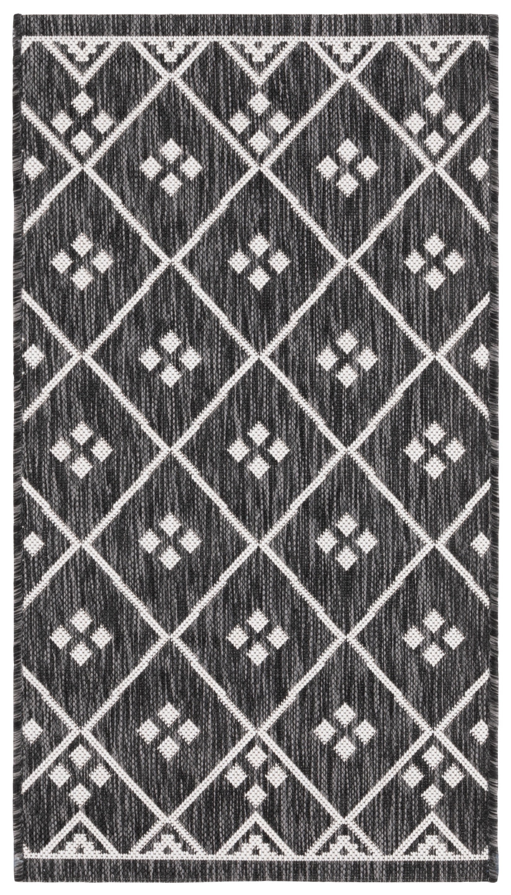 SAFAVIEH Courtyard Wasif Geometric Indoor/Outdoor Area Rug, Black/Ivory, 2'7" x 5'