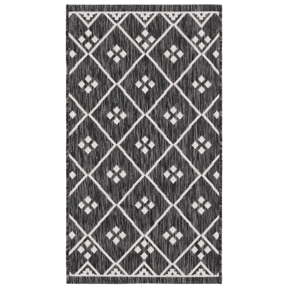 SAFAVIEH Courtyard Wasif Geometric Indoor/Outdoor Area Rug, Black/Ivory, 2'7" x 5'