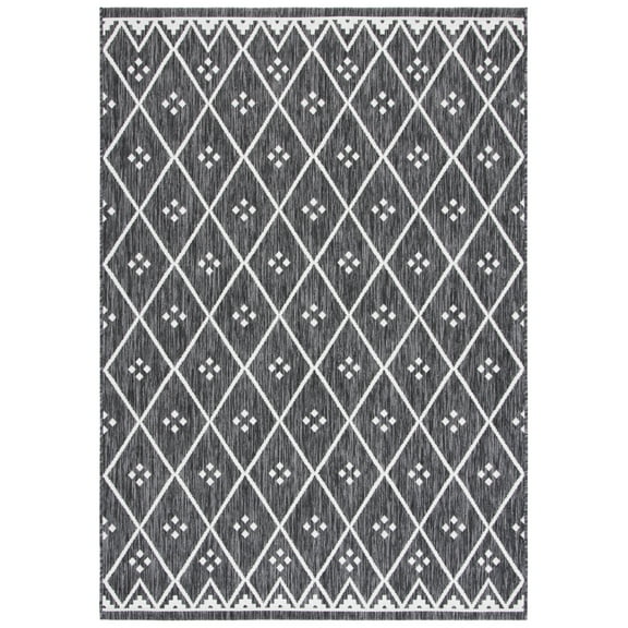 SAFAVIEH Courtyard Wasif Geometric Indoor/Outdoor Area Rug, Black/Ivory, 2' x 3'7"