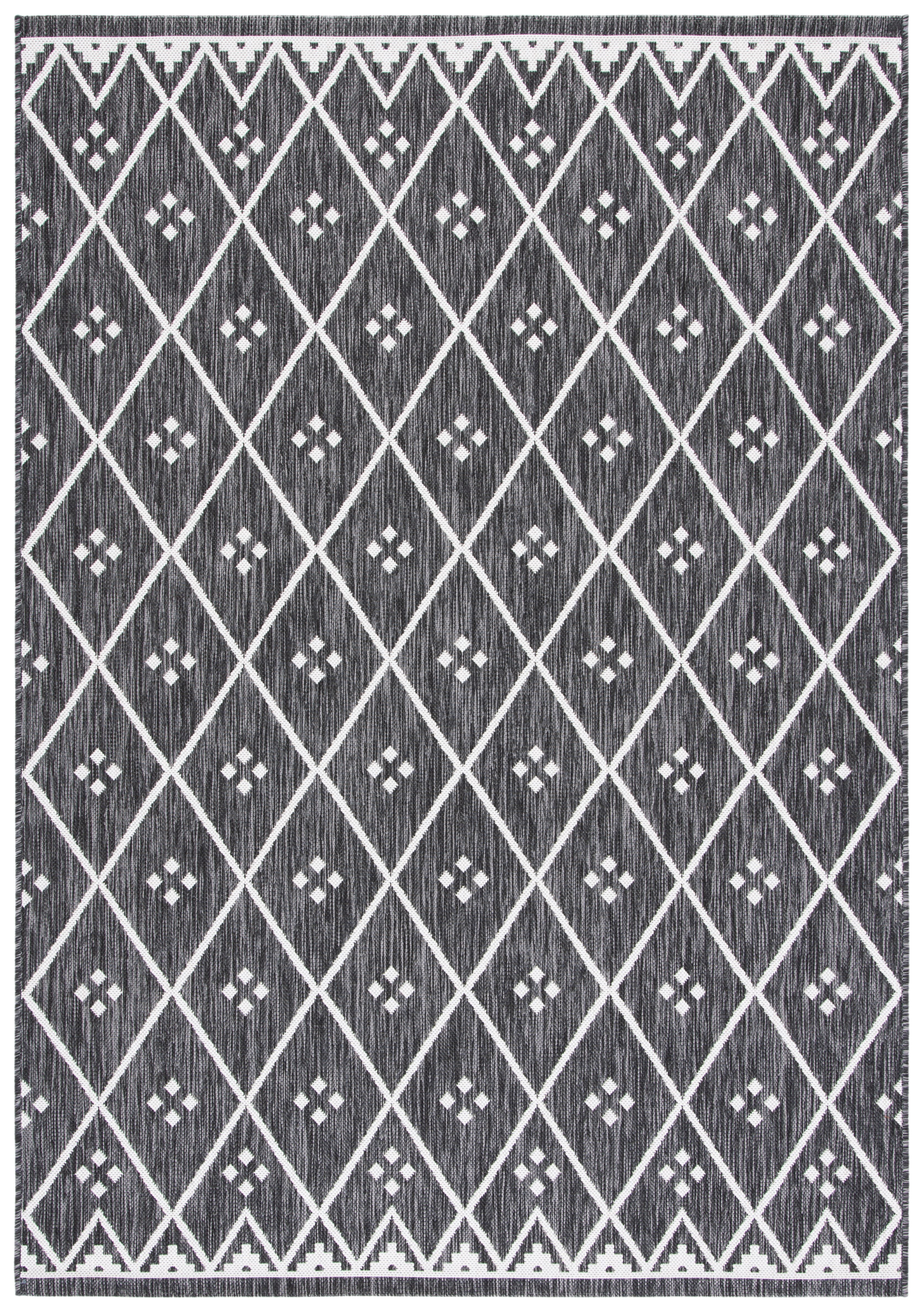 SAFAVIEH Courtyard Wasif Geometric Indoor/Outdoor Area Rug, Black/Ivory, 4' x 5'7"