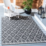 SAFAVIEH Courtyard Wasif Geometric Indoor/Outdoor Area Rug, Black/Ivory, 5'3" x 7'7"