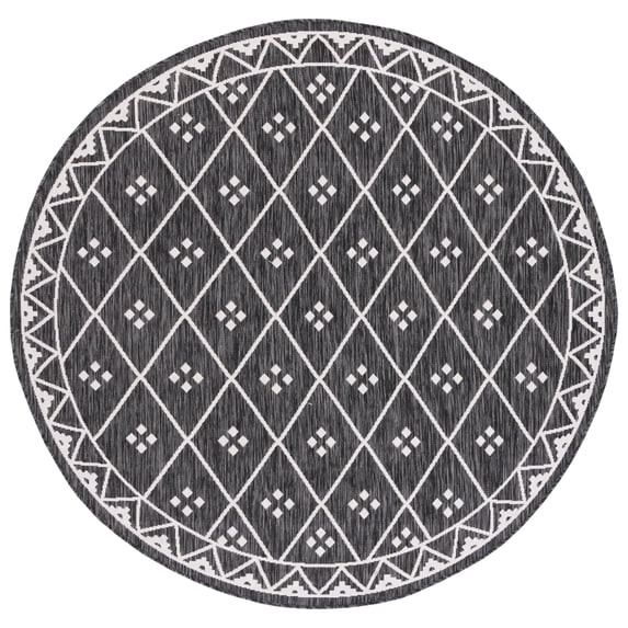 SAFAVIEH Courtyard Wasif Geometric Indoor/Outdoor Area Rug, Black/Ivory, 6'7" x 6'7" Round