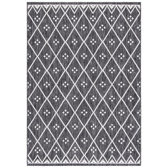 SAFAVIEH Courtyard Wasif Geometric Indoor/Outdoor Area Rug, Black/Ivory, 8' x 10'