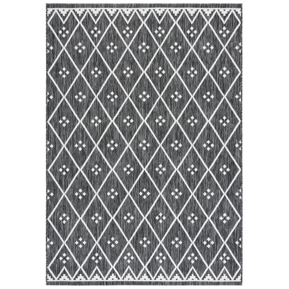 SAFAVIEH Courtyard Wasif Geometric Indoor/Outdoor Area Rug, Black/Ivory, 8' x 10'