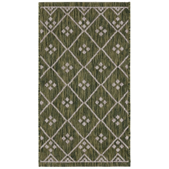 SAFAVIEH Courtyard Wasif Geometric Indoor/Outdoor Area Rug, Green/Grey, 2'7" x 5'