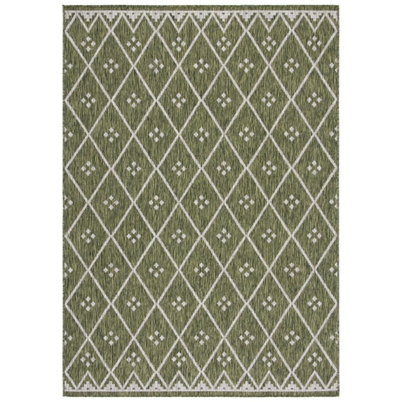 SAFAVIEH Courtyard Wasif Geometric Indoor/Outdoor Area Rug, Green/Grey, 5'3" x 7'7"