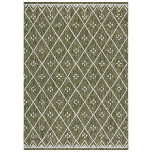SAFAVIEH Courtyard Wasif Geometric Indoor/Outdoor Area Rug, Green/Grey, 6'7" x 9'6"