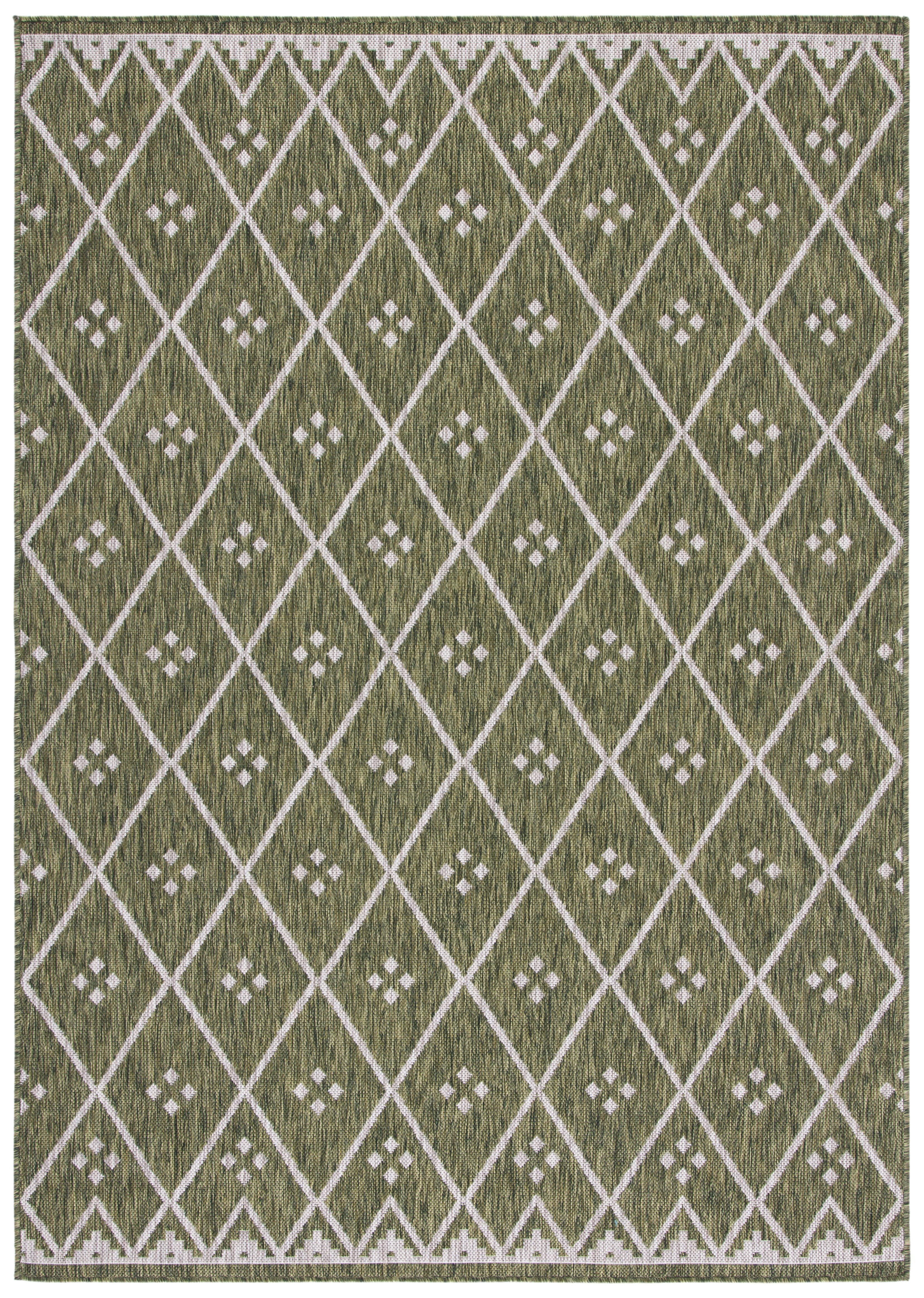 SAFAVIEH Courtyard Wasif Geometric Indoor/Outdoor Area Rug, Green/Grey, 6'7" x 9'6"