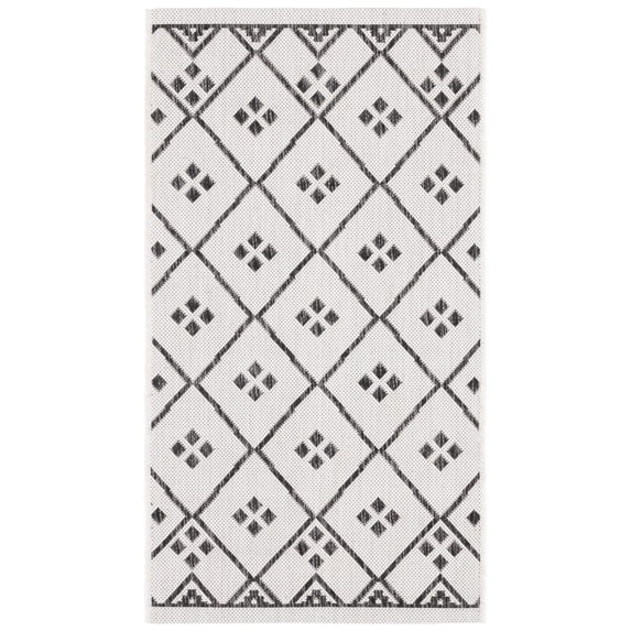 SAFAVIEH Courtyard Wasif Geometric Indoor/Outdoor Area Rug, Ivory/Black, 2'7" x 5'