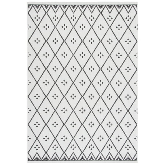 SAFAVIEH Courtyard Wasif Geometric Indoor/Outdoor Area Rug, Ivory/Black, 2' x 3'7"