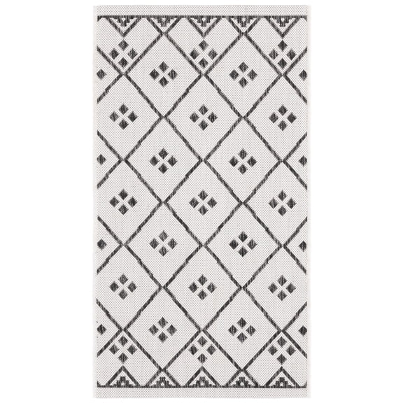 SAFAVIEH Courtyard Wasif Geometric Indoor/Outdoor Area Rug, Ivory/Black, 2' x 3'7"