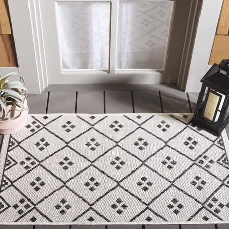 SAFAVIEH Courtyard Wasif Geometric Indoor/Outdoor Area Rug, Ivory/Black, 2' x 3'7"