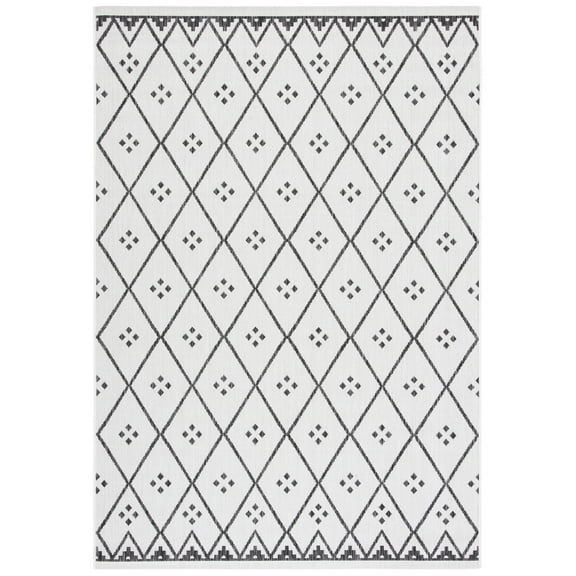 SAFAVIEH Courtyard Wasif Geometric Indoor/Outdoor Area Rug, Ivory/Black, 4' x 5'7"