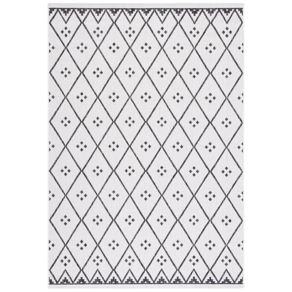 SAFAVIEH Courtyard Wasif Geometric Indoor/Outdoor Area Rug, Ivory/Black, 4' x 5'7"