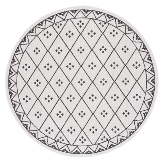 SAFAVIEH Courtyard Wasif Geometric Indoor/Outdoor Area Rug, Ivory/Black, 6'7" x 6'7" Round