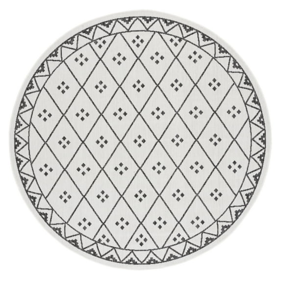 SAFAVIEH Courtyard Wasif Geometric Indoor/Outdoor Area Rug, Ivory/Black, 6'7" x 6'7" Round
