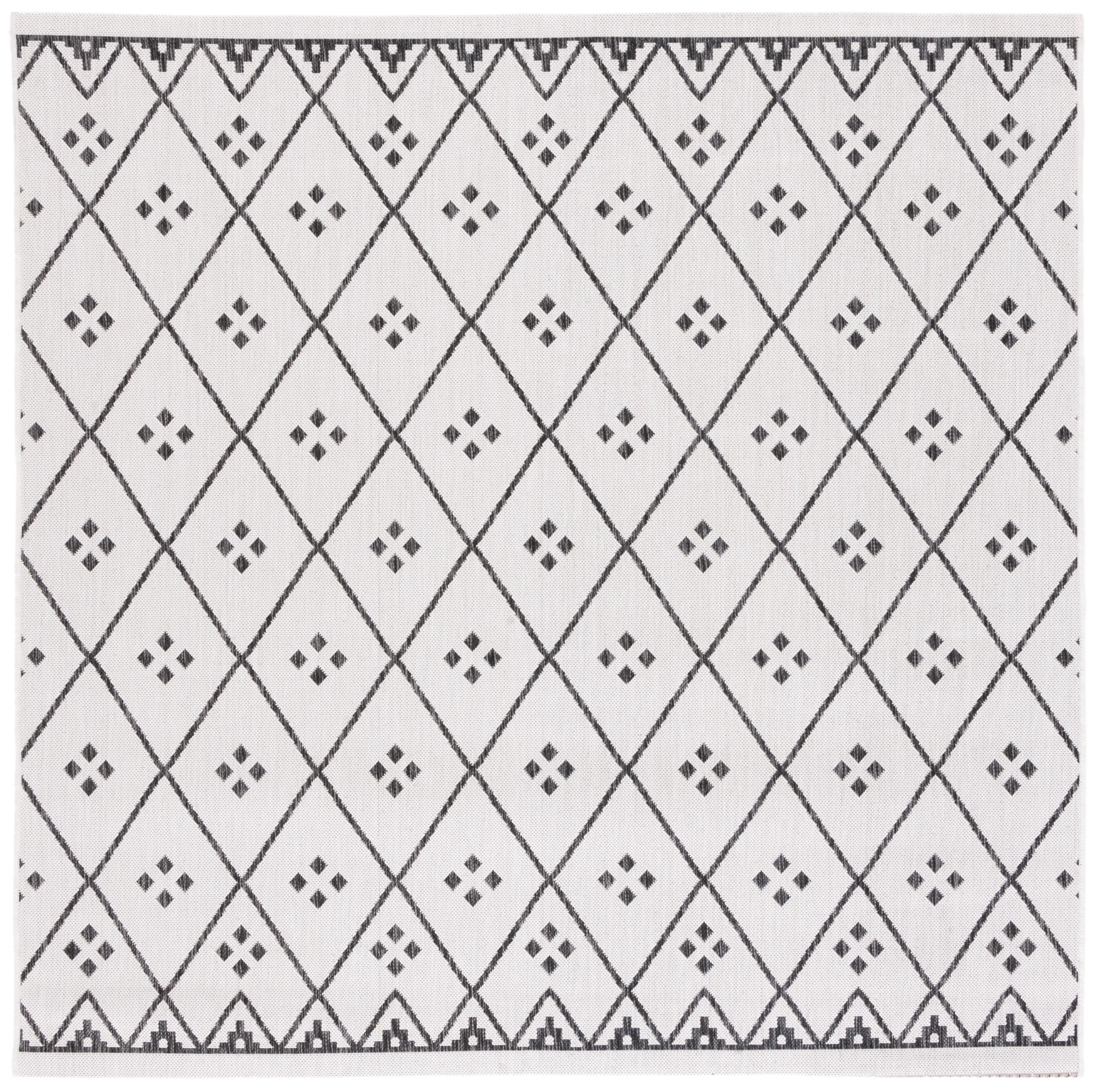SAFAVIEH Courtyard Wasif Geometric Indoor/Outdoor Area Rug, Ivory/Black, 6'7" x 6'7" Square