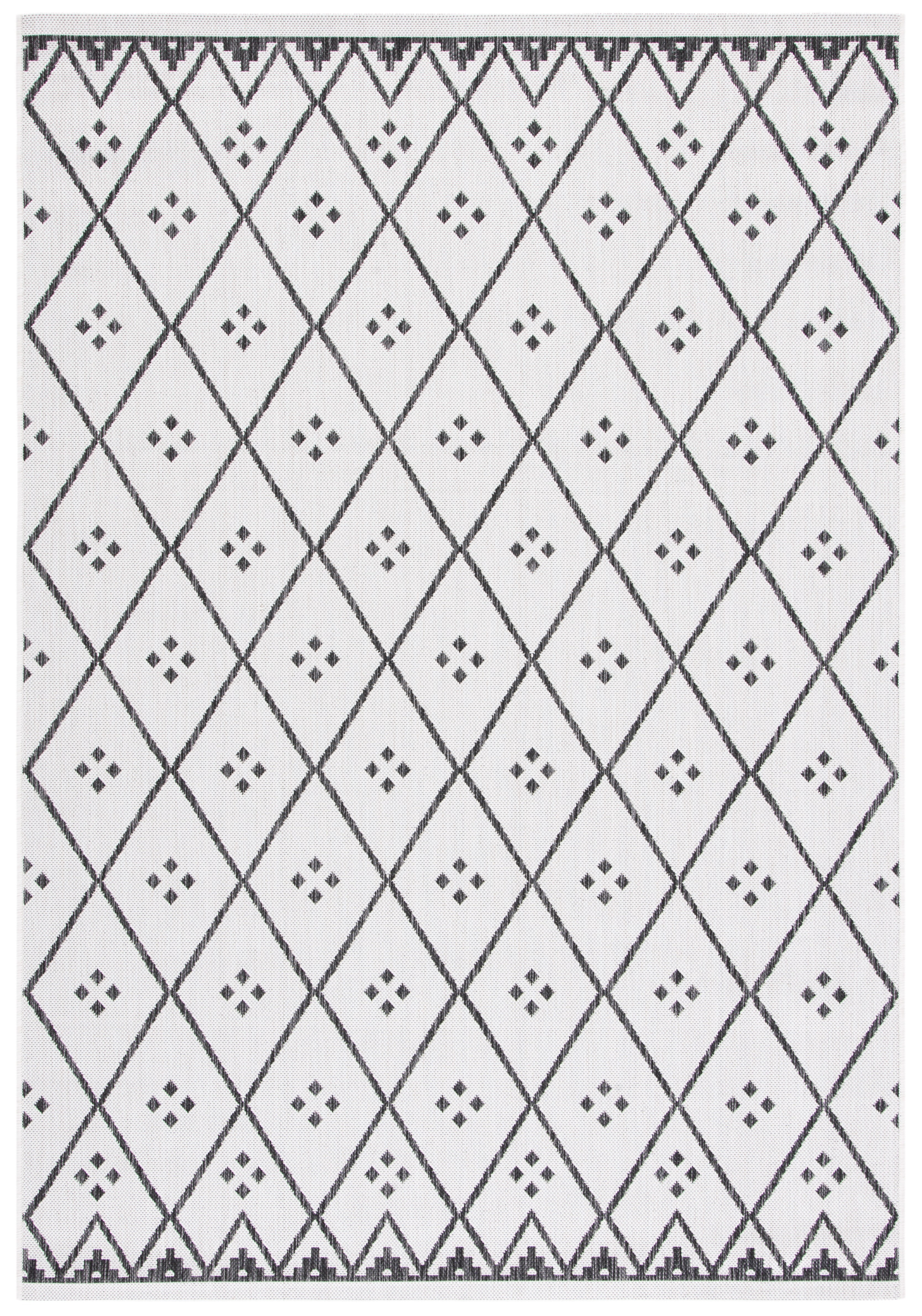 SAFAVIEH Courtyard Wasif Geometric Indoor/Outdoor Area Rug, Ivory/Black, 6'7" x 9'6"