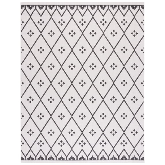 SAFAVIEH Courtyard Wasif Geometric Indoor/Outdoor Area Rug, Ivory/Black, 8' x 10'