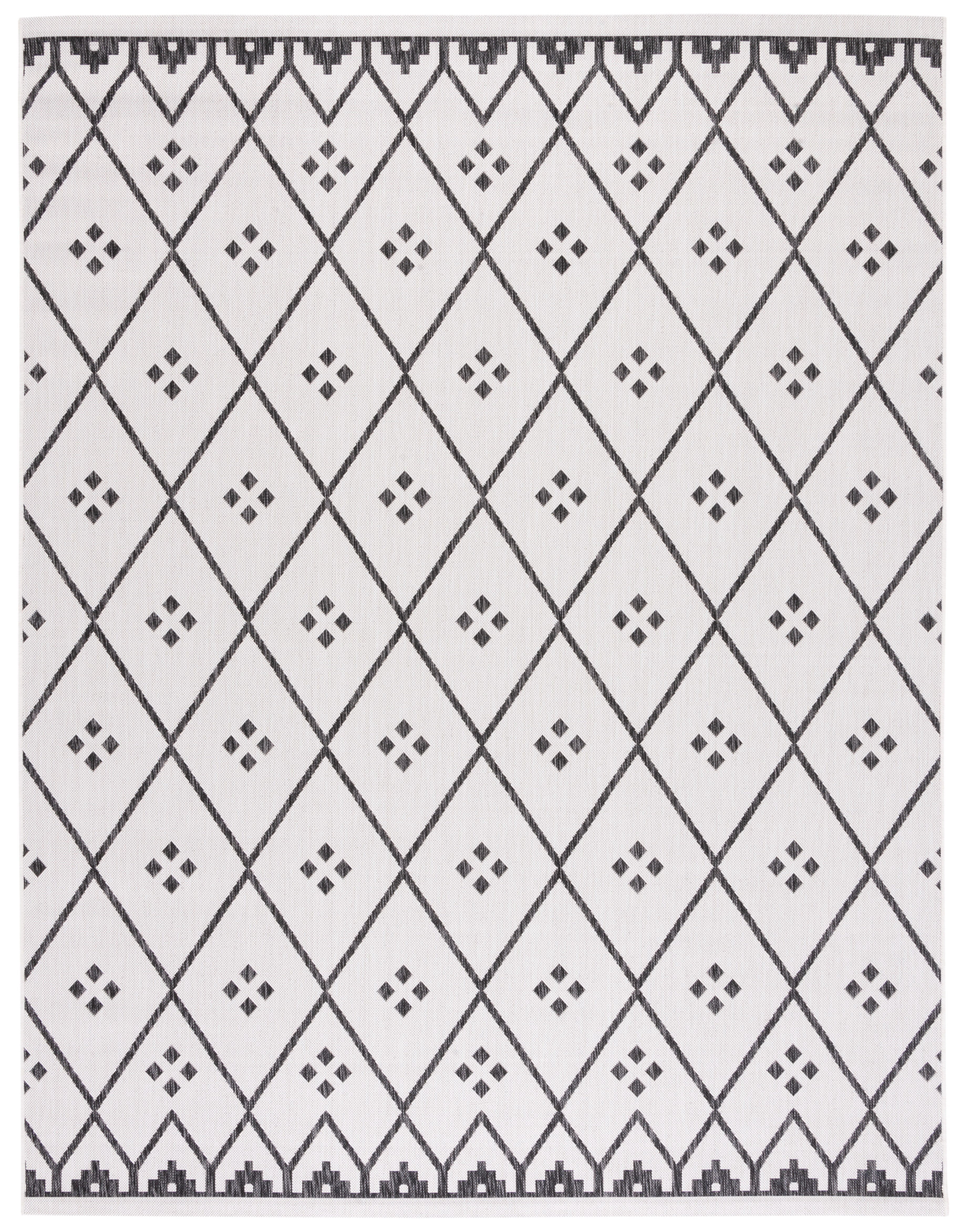 SAFAVIEH Courtyard Wasif Geometric Indoor/Outdoor Area Rug, Ivory/Black, 9' x 12'