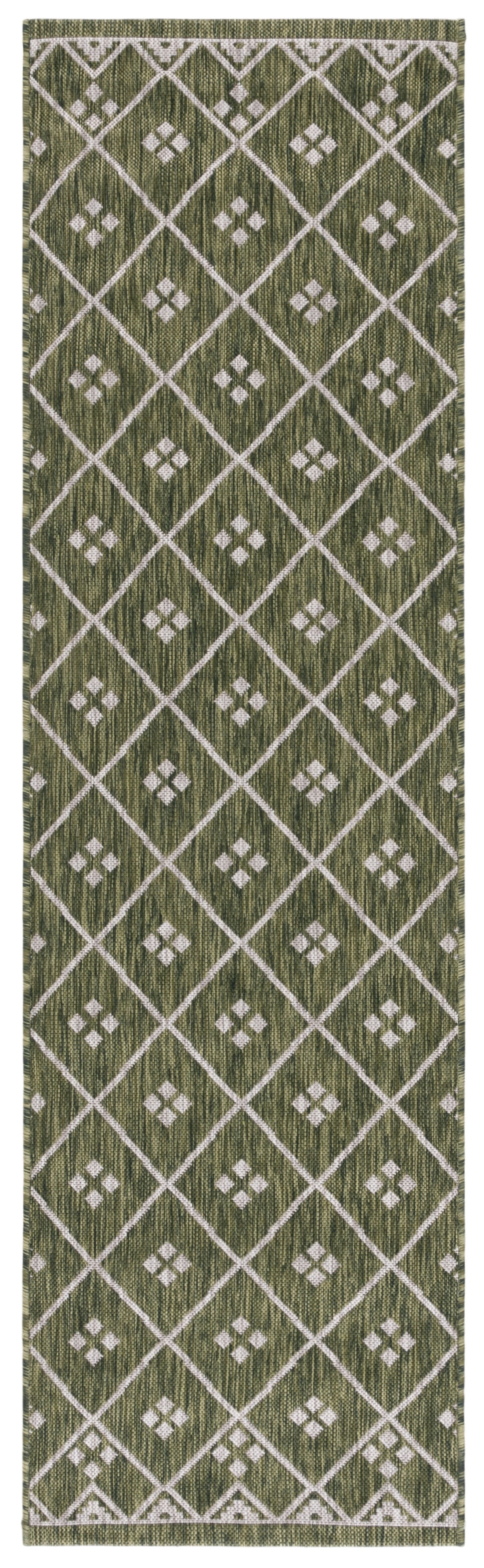 SAFAVIEH Courtyard Wasif Geometric Indoor/Outdoor Runner Rug, Green/Grey, 2'3" x 8'
