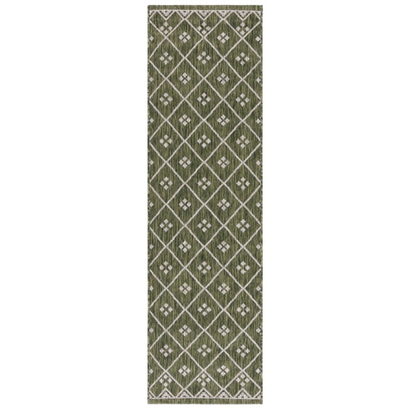 SAFAVIEH Courtyard Wasif Geometric Indoor/Outdoor Runner Rug, Green/Grey, 2'3" x 8'