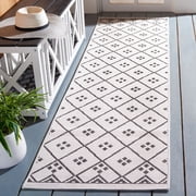 SAFAVIEH Courtyard Wasif Geometric Indoor/Outdoor Runner Rug, Ivory/Black, 2'3" x 8'