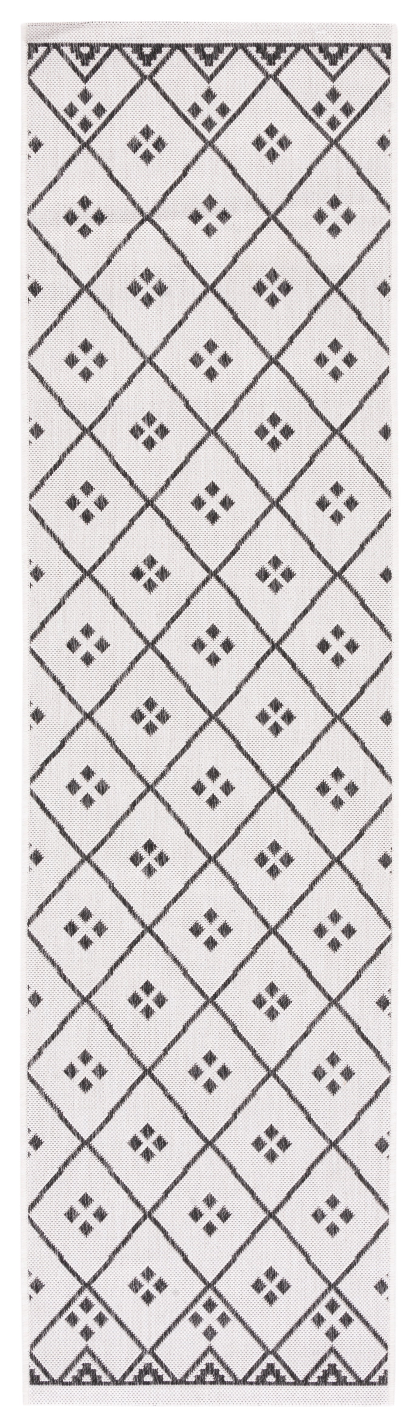 SAFAVIEH Courtyard Wasif Geometric Indoor/Outdoor Runner Rug, Ivory/Black, 2'3" x 8'